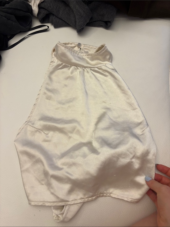 Motel Rocks Tops - Motel Rocks Satin Ivory Tie-Front Halter